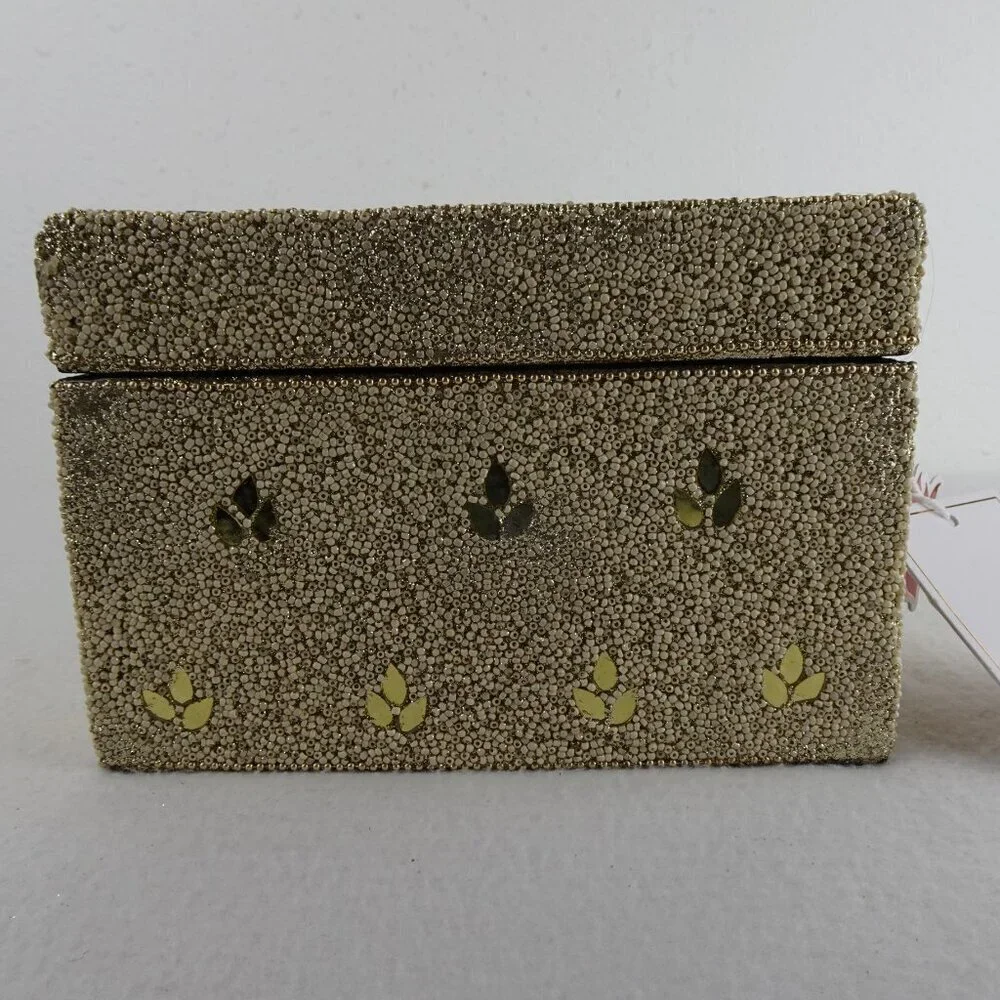 Beaded Wood Jewelry Storage Trinket Box Handcrafted Parrots Bird Theme